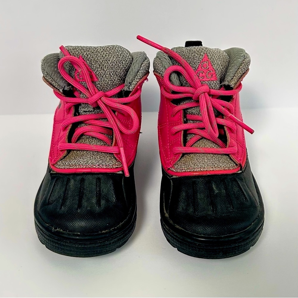 Nike Woodside 2 High Baby Toddler Boot Shoe Leather Rain Pink Gray Girl's Size 6 - Picture 2 of 11